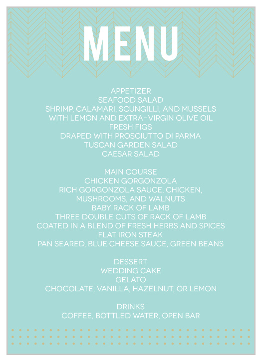 Impress your guests with this trendy and modern wedding menu.