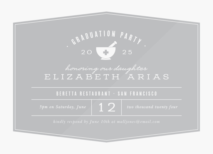 Celebrate your momentous accomplishment with your friends and family when you utilize the modern look of our Pharmaceutical Mortar Clear Graduation Invitation.