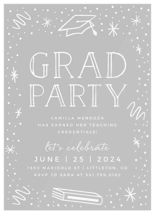 Invite all of your supportive family and friends to your after-graduation celebrations with our Teachers Chalkboard Clear Graduation Invitations!