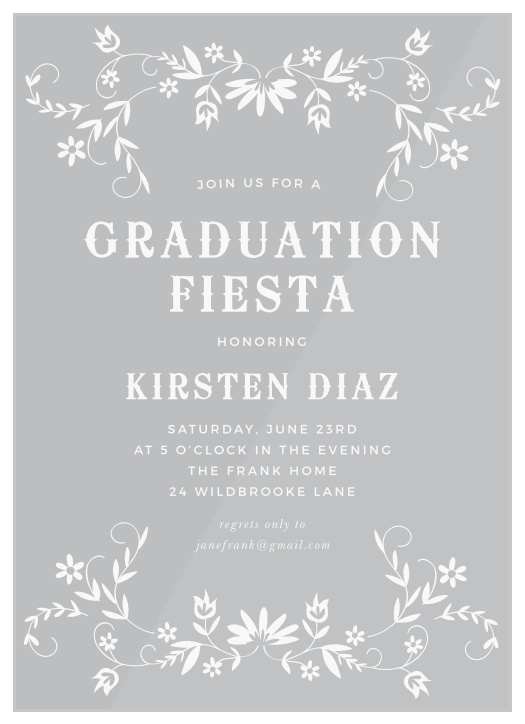 Invite all of your supportive family and friends to your after-graduation celebrations with our fiesta Flowers Clear Graduation Invitations!