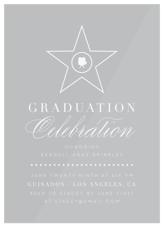 Invite all of your supportive family and friends to your after-graduation celebrations with our Hollywood Star Clear Graduation Invitations!