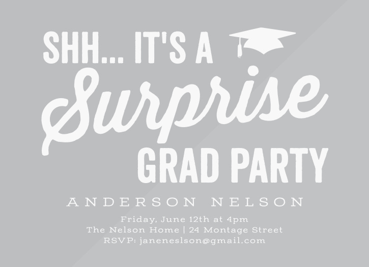 Celebrate your grad's pivotal accomplishment with their closest friends and family when you utilize the chic look of our Surprise Graduation Clear Graduation Invitations.