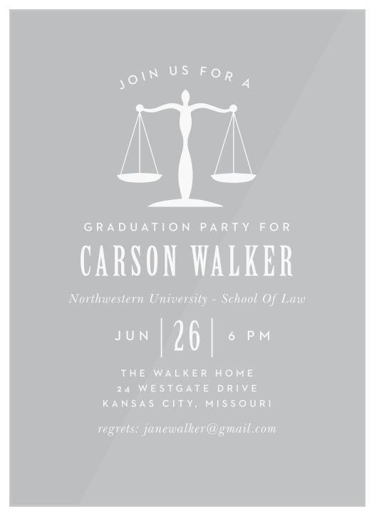 Gather your closest friends and family together to celebrate your pivotal accomplishment with the sleek look of our Law School Clear Graduation Invitations.