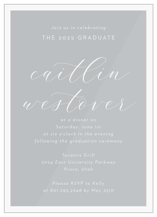Invite all of your closest family and friends to celebrate your great achievement with our Past & Present Clear Graduation Invitations!