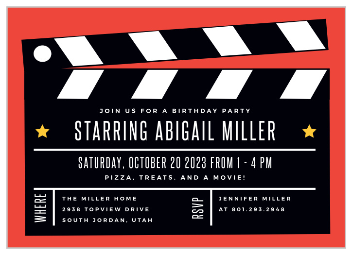 Be the star of your party with the Hollywood Movie Children's Birthday Party Invitations!
