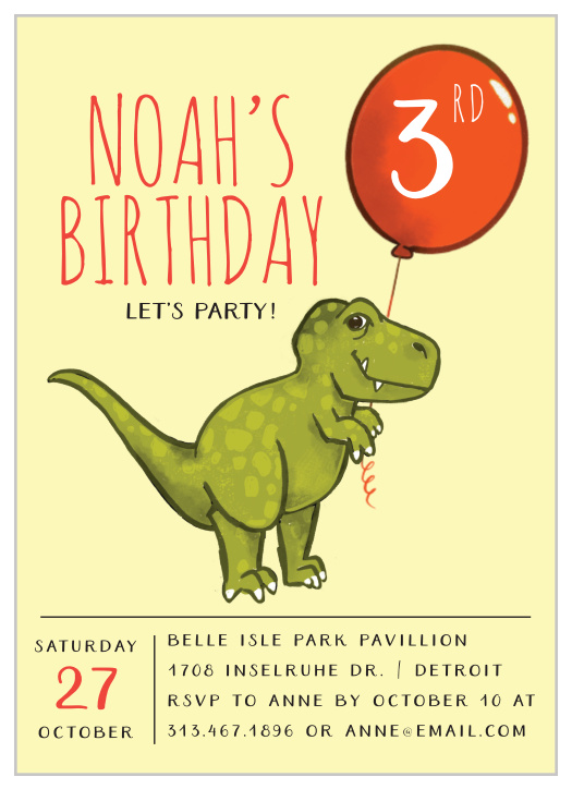 Our Dino Balloon Children's Birthday Party Invitations are perfect for bringing close friends and family together for the upcoming big day.