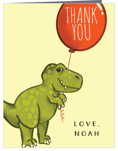 Let your friends and family know how much you appreciated their support on your big day with our Dino Balloon Children's Birthday Party Thank You Cards!