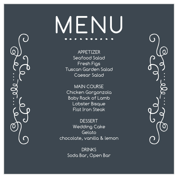 Impress your guests with your wedding day menus. As with all of our products you are able to customize the colors in order to match your wedding scheme exactly!