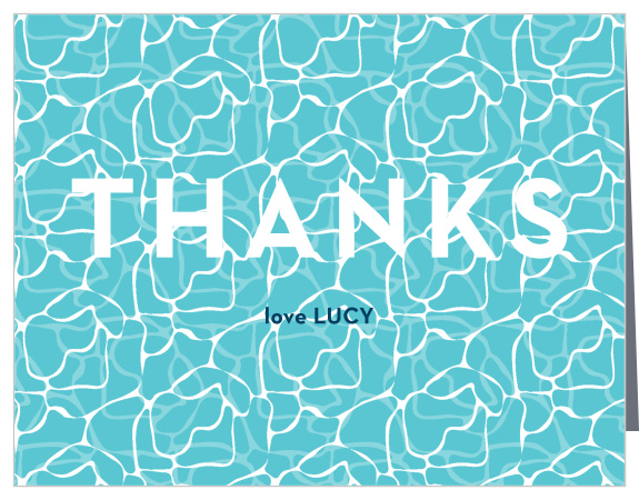 Thank your guest to splashing around in the pool with one cool kid with our Sparkling Pool Children's Birthday Party Thank You Cards. Personalize your own online today!