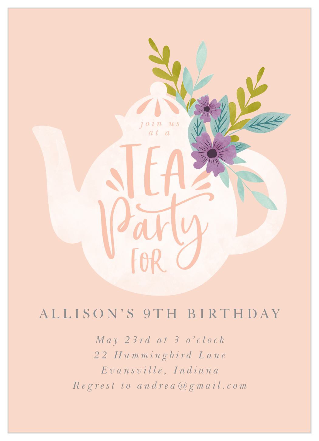 Garden Tea Pot Children's Birthday Invitations By Basic Invite