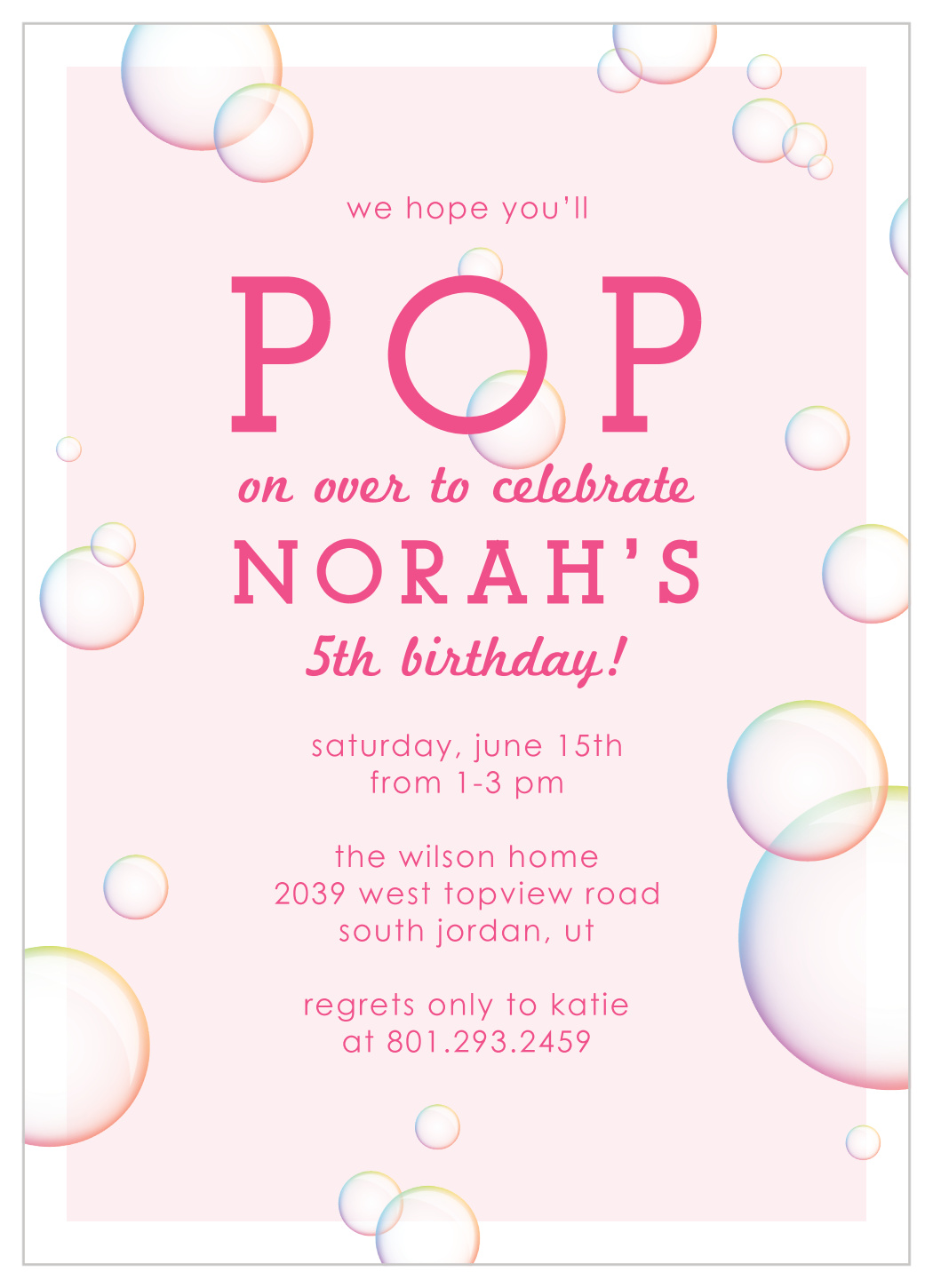 Rainbow Bubbles Children's Birthday Invitations