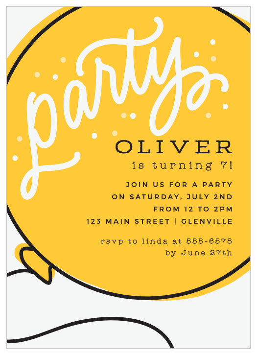 Balloon Children's Birthday Invitations - Match Your Color & Style Free!