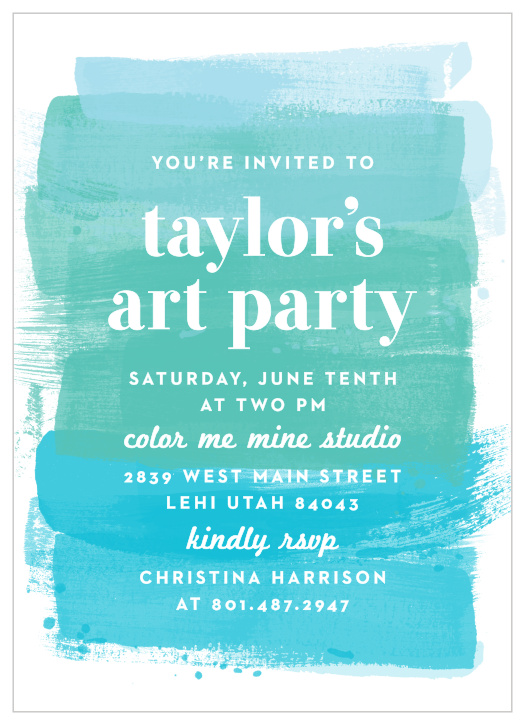 Set up some easels and pull out some smocks because you're getting creative for your birthday if you're sending out our Art Party Children's Birthday Party Invitations!