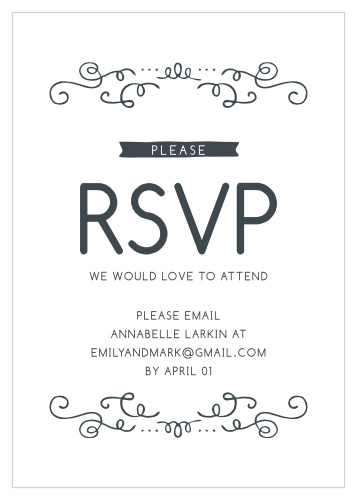 Obtain your guests attendance by sending out this matching RSVP card. Customize the colors and fonts to match you wedding theme exactly!
