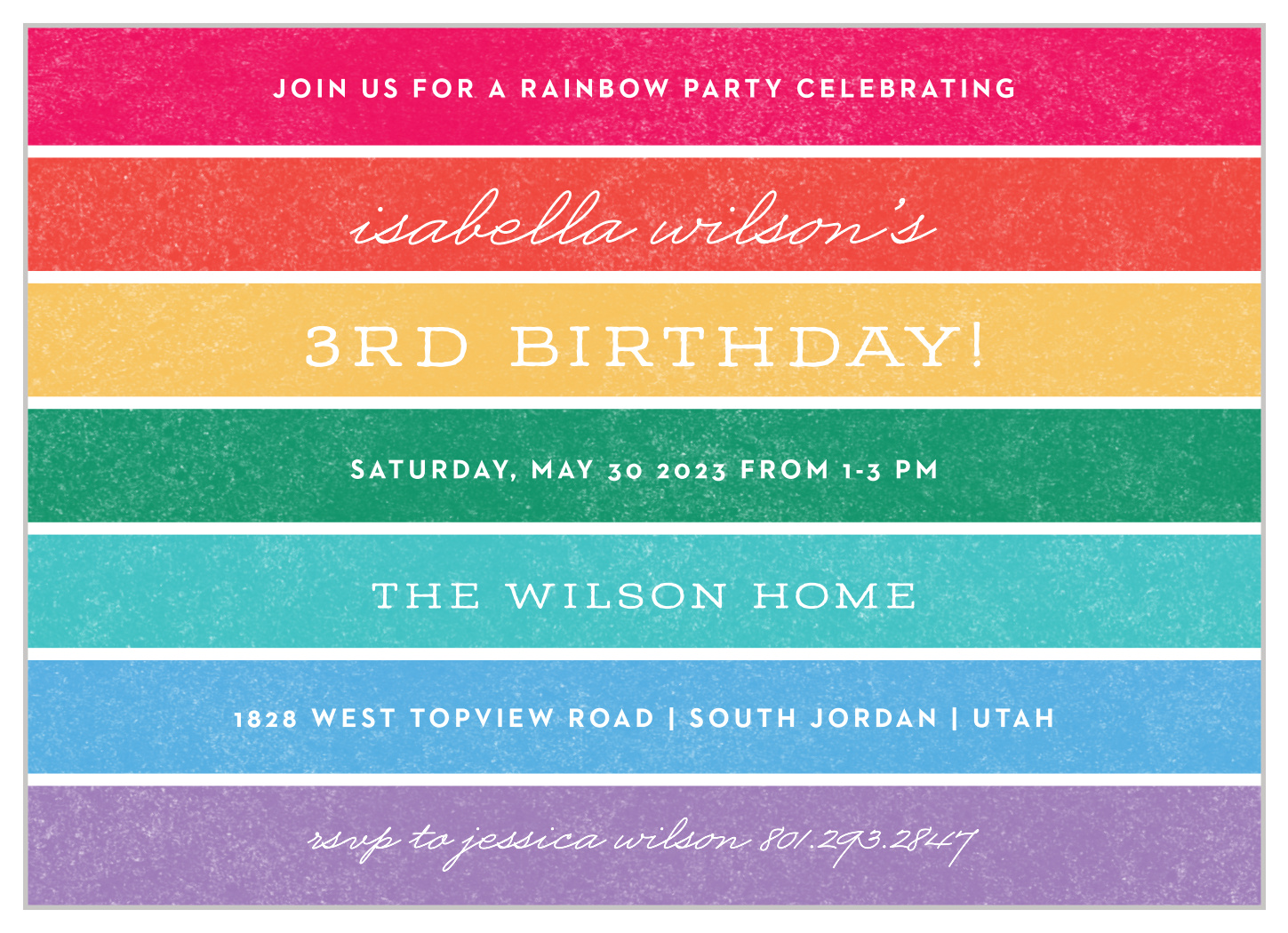 Rainbow Stripes Children's Birthday Invitations by Basic Invite