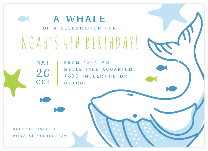 Bring your close friends and friends together to celebrate your special day with our Whale Party Children's Birthday Party Invitations.