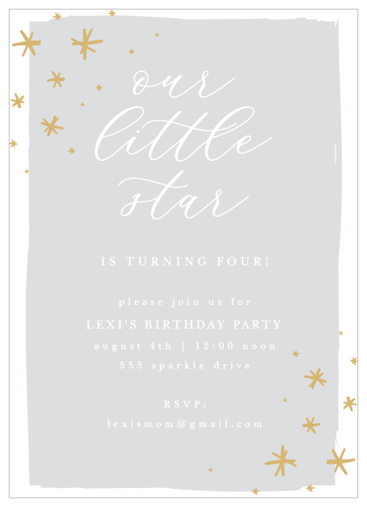 Surround yourself with close friends and family to celebrate your upcoming special day with the Our Little Star Children's Birthday Party Invitations.