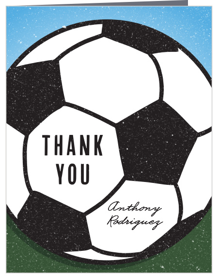 Let your close friends and family know how much you appreciated their presence on your special day with our Soccer Field Children's Birthday Thank you Cards.