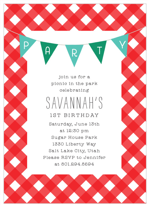 Bring your close friends and family together to celebrate your upcoming special day with our Park Picnic First Birthday Party Invitations.