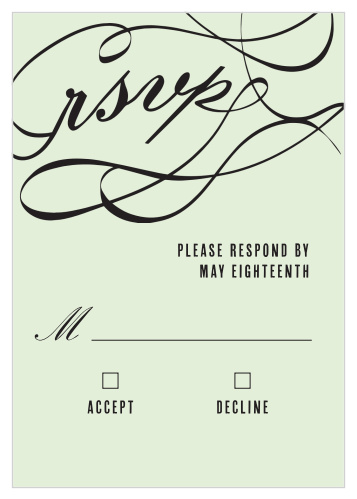 Obtain your guests attendance by sending out this matching RSVP card. Customize the colors and fonts to match you wedding theme exactly!
