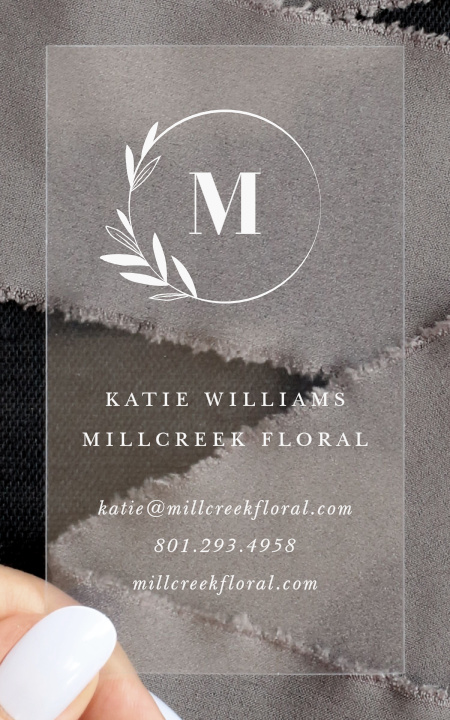Wreath Monogram Clear Business Cards