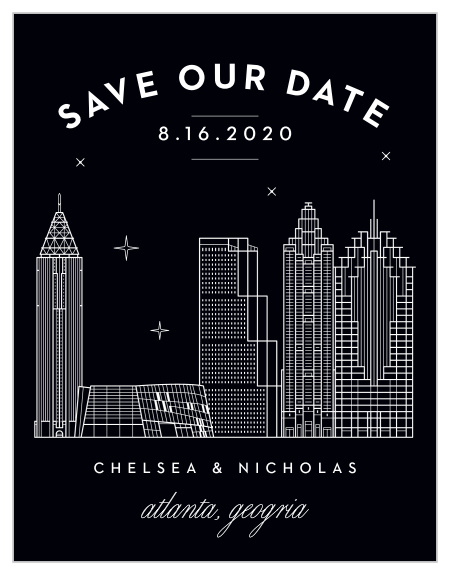 Give an unforgettable reminder with the Atlanta Skyline Save-the-Date Cards