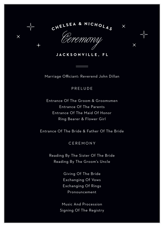 Our Jacksonville Skyline Wedding Programs spell out the details of the events surrounding your special day.