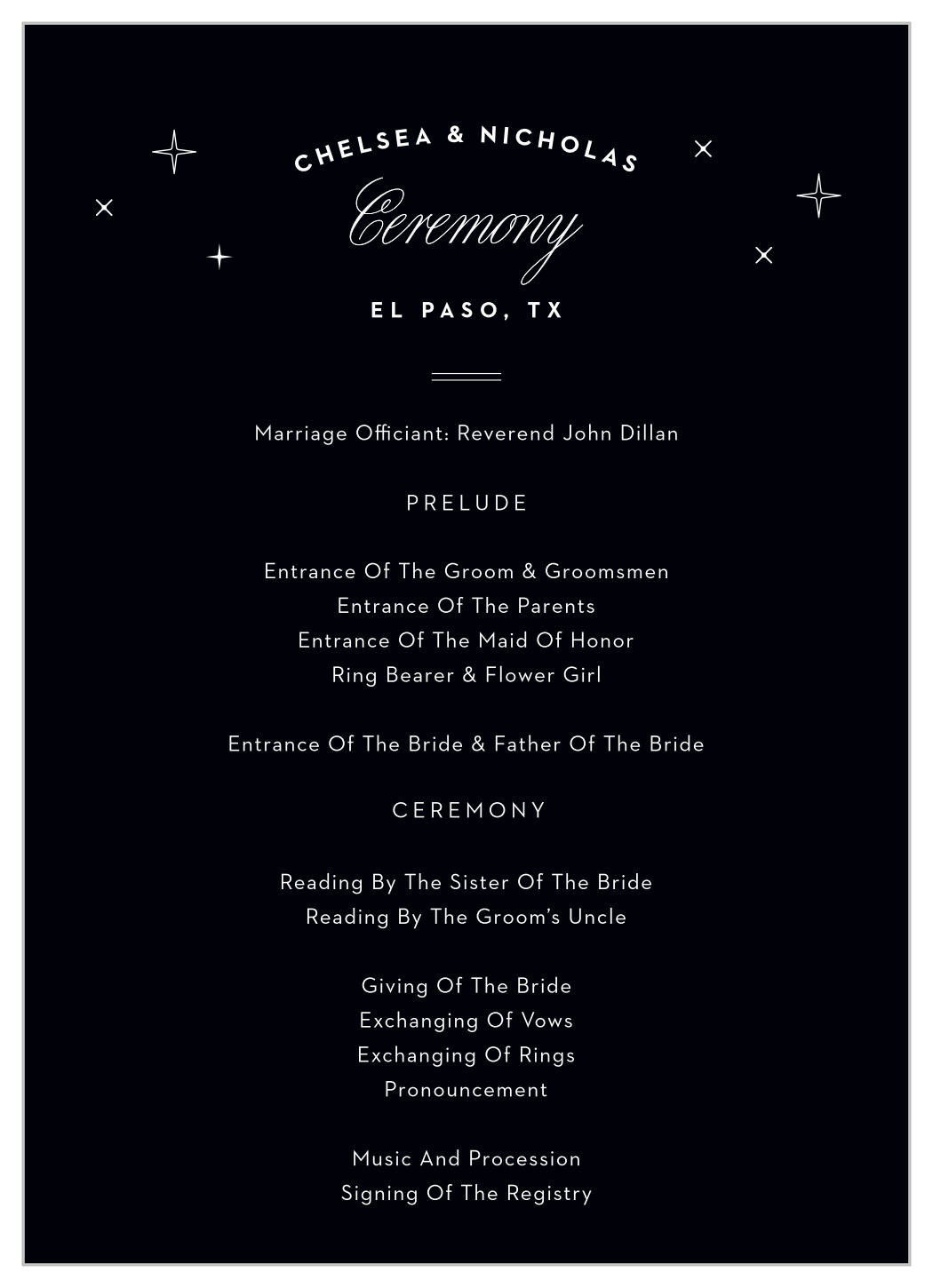 El Paso Skyline Wedding Programs