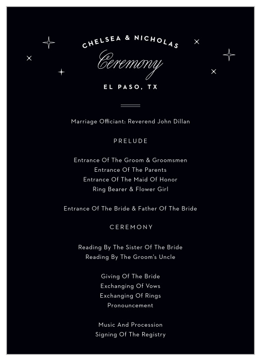 Spell out details of the events surrounding your wedding day in a charming way utilizing our El Paso Skyline Wedding Programs.