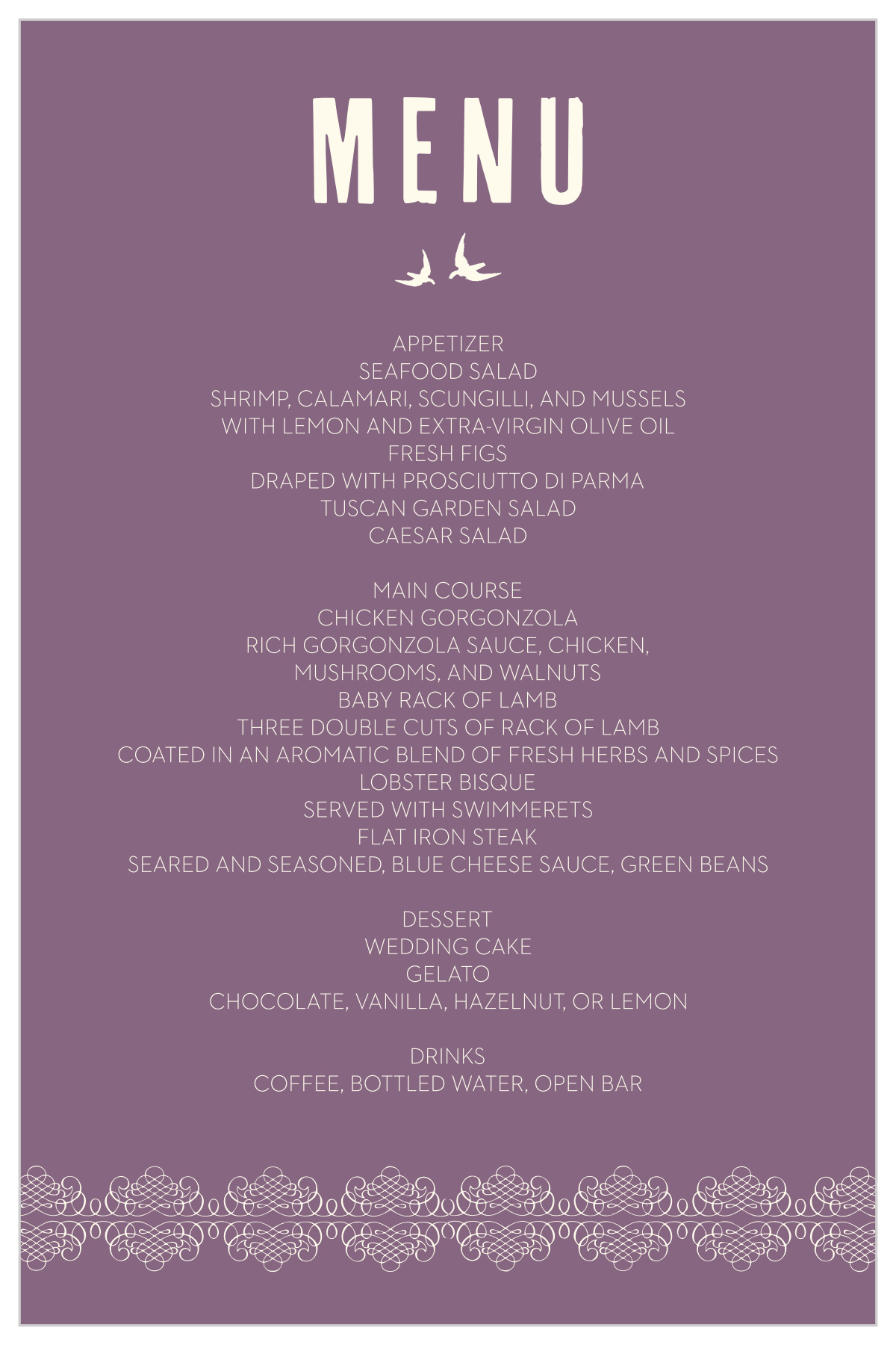 Elegant Borders Wedding Menu