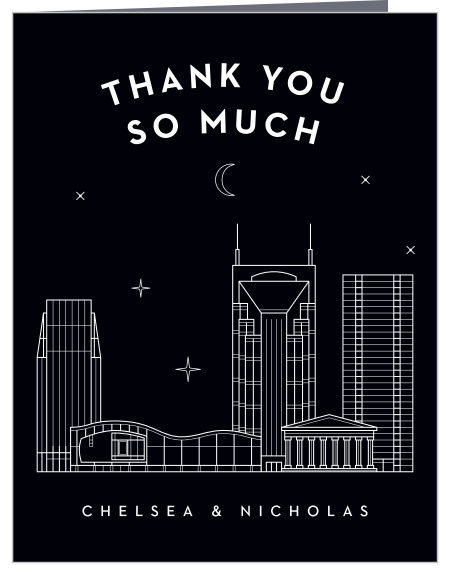 Our Nashville Skyline Wedding Thank You Cards are perfect for letting your close friends and family know how much you appreciated their support on your special day.