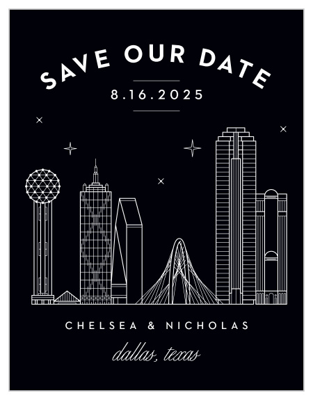 Give an unforgettable reminder with the Dallas Skyline Save-the-Date Cards
