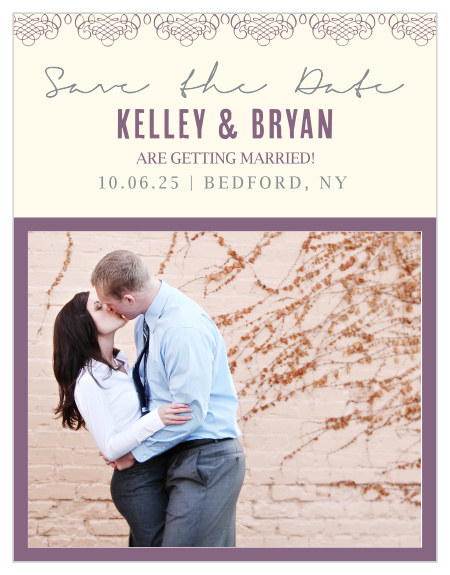 Our Elegant Borders Save the Date Magnet is modern and elegant! With this classy design, you can change all the colors in order to match your wedding scheme. Personalize the card and see your modifications instantly!