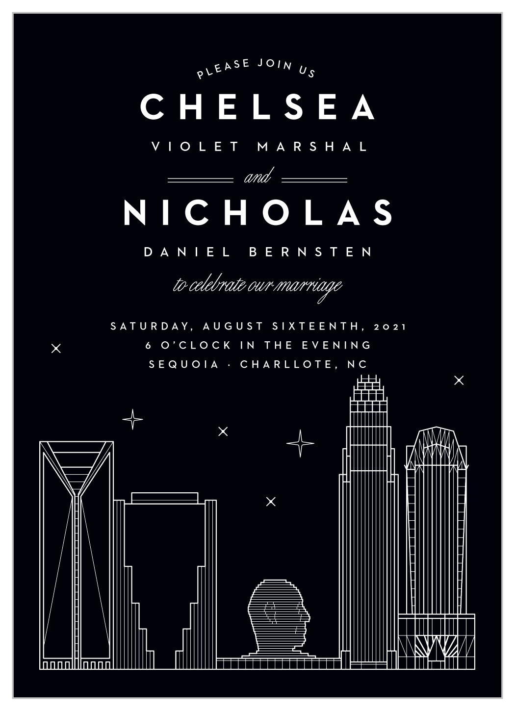 Charlotte Skyline Wedding Invitations by Basic Invite