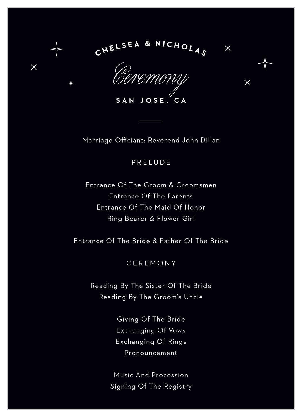 San Jose Skyline Wedding Programs