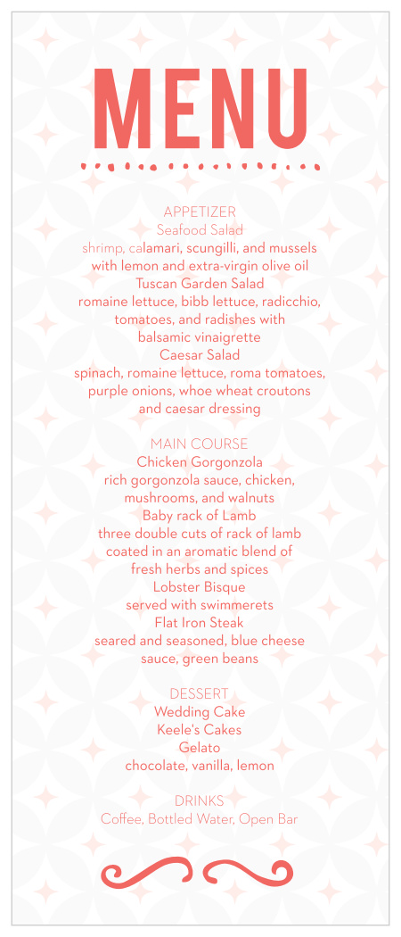 Our Fairy Tale Beginning menu is perfect for any venue!