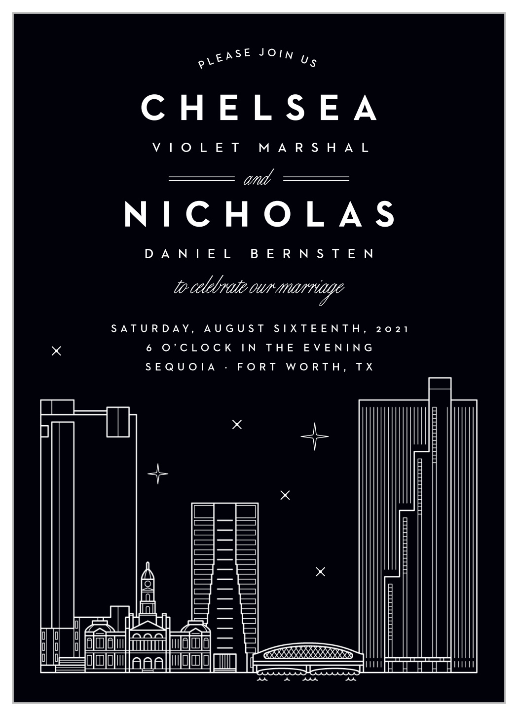 Fort Worth Skyline Wedding Invitations by Basic Invite