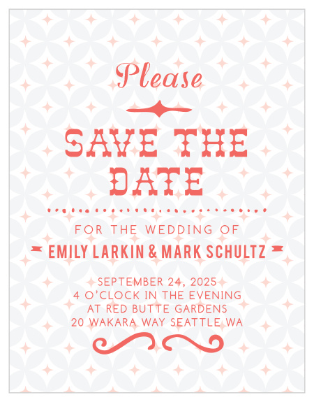 Our Fairy Tale Beginning Save the Date Magnet is modern and trendy! With this classy design, you can change all the colors in order to match your wedding scheme. Personalize the card and see your modifications instantly!