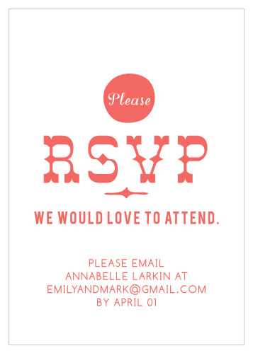 Obtain your guests attendance by sending out this matching RSVP card. Customize the colors and fonts to match you wedding theme exactly!