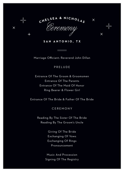 Spell out details of the events surrounding your wedding day in a charming way utilizing our San Antonio Skyline Wedding Programs. 