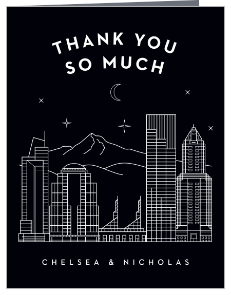 Let your cherished guests know how much you appreciated their support on your special day with our Portland Skyline Wedding Thank You Cards.