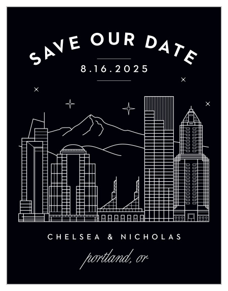 Be sure that your close friends and family mark their calendars for your wedding day with our Portland Skyline Save-the-Date Magnet.