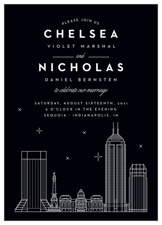 Our Indianapolis Skyline Wedding Invitations are the perfect way to surround yourself with your friends and family for your wedding fun!