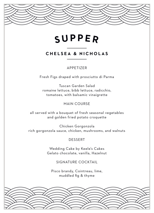 Our Indianapolis Skyline Wedding Menus are the perfect way to outline the courses at your wedding dinner!