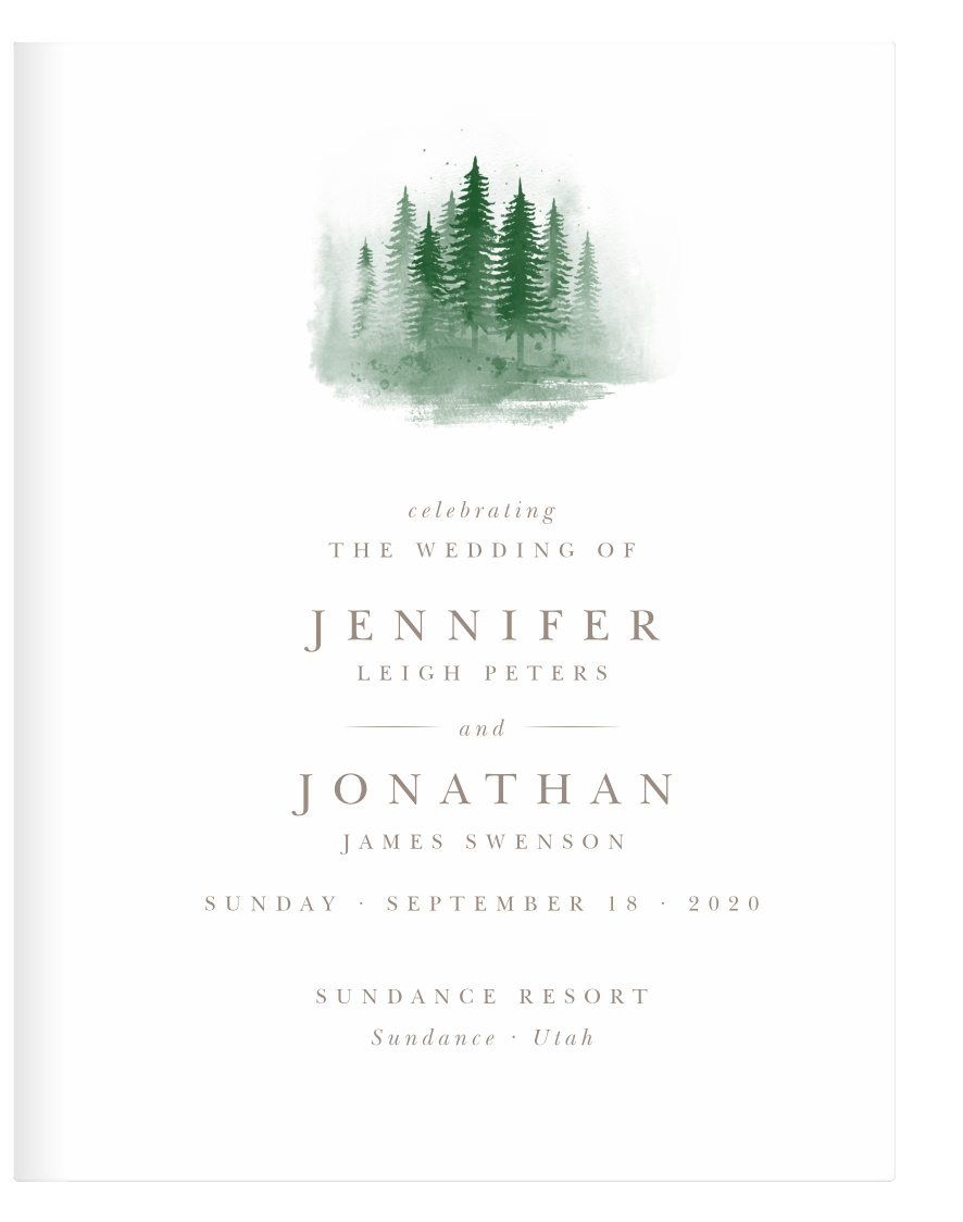 Watercolor Pines Wedding Menus by Basic Invite