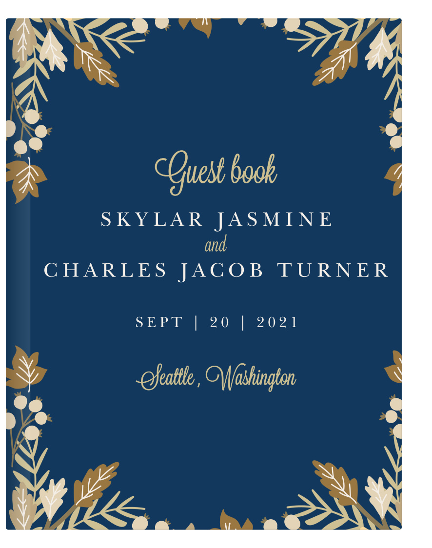 Gorgeous autumn foliage frames your text on the Falling Leaves Foil Guest Books.