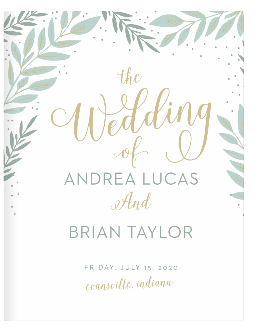 Our stunning Graceful Garden Guest Books are crowned with laurels, growing in and around the swirling gold calligraphy of the card's title.