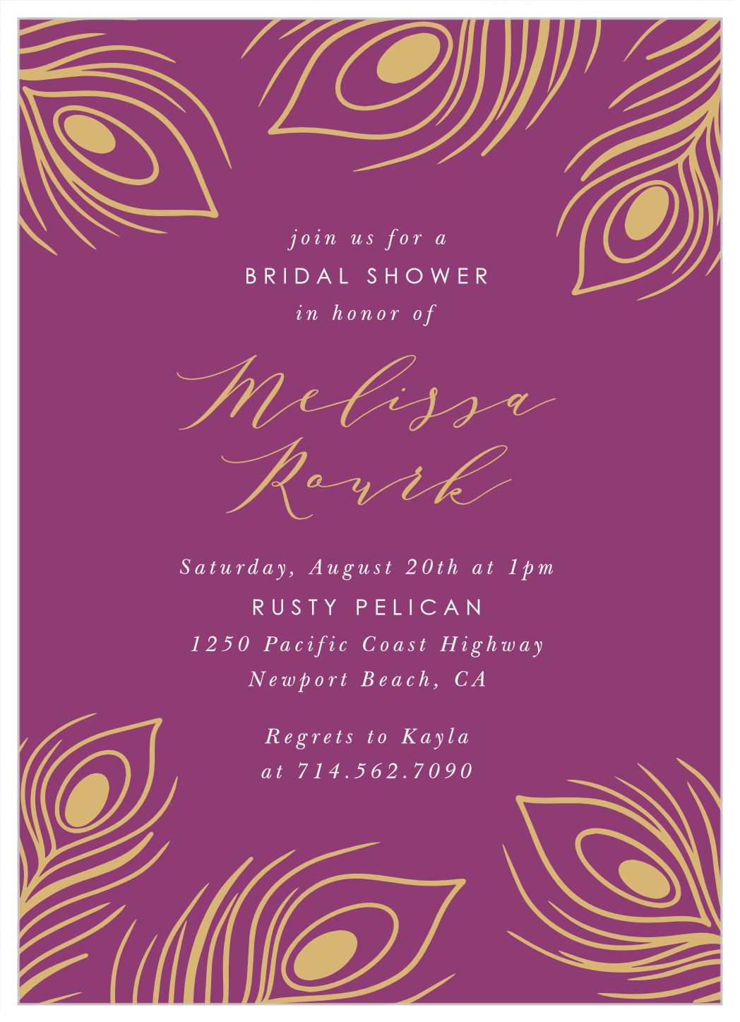 Illustrated Peacock Bridal Shower Invitations