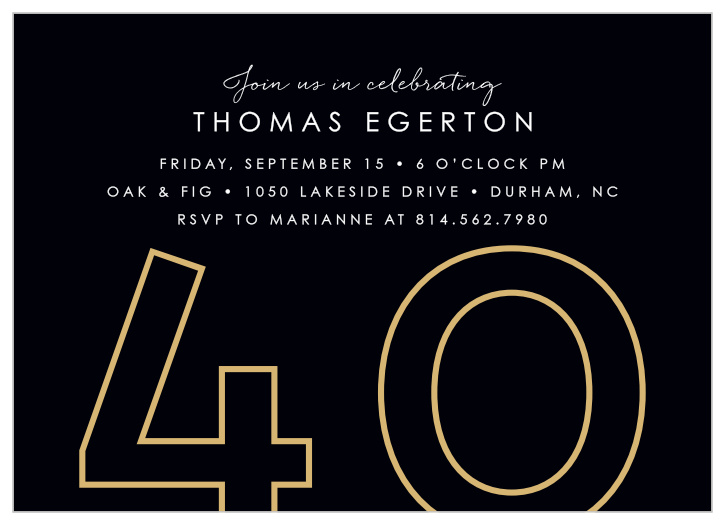 Keep your invitations simple and elegant with our Bold Foil Milestone Birthday Party Invitations!