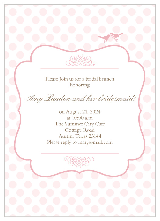 Customize this Brunch Polka Dot themed bridal shower card with colors to match the shower's theme. See all your changes instantly!